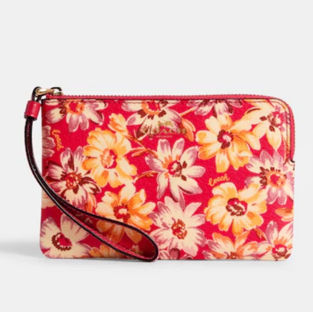 Coach Vintage Daisy Script Print Corner Zip